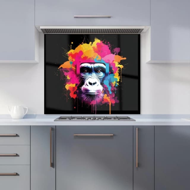 Warren Reed - Designer Multi Coloured Monkey Face Kitchen Splashback in Pink Size: 600mm x 750mm Pink Unisex 600mm x 750mm