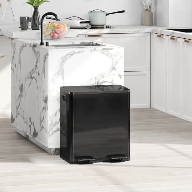 HOMCOM HOMCOM 2 x 20L Dual Rubbish Bin Kitchen Bin for Recycling and Waste, Black One Size Unisex 5063603036666