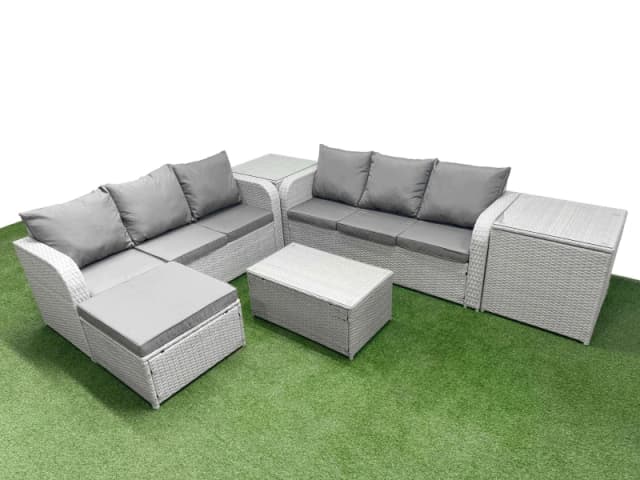 Fimous Outdoor Garden Furniture Sets 7 Seater Wicker Rattan Furniture Sofa Sets with Rectangular Coffee Table high Back Lounge Sofa Big Footstool 2 Si