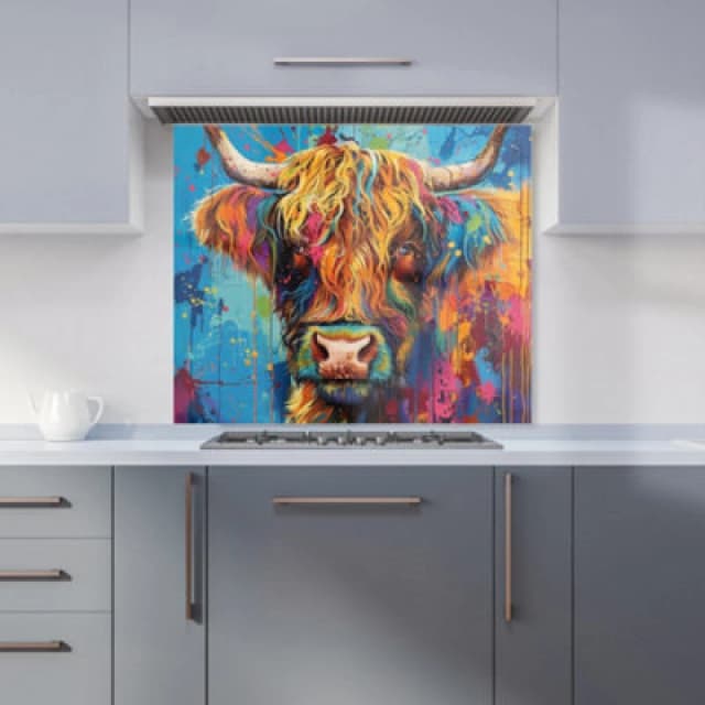 Warren Reed - Designer Splashart Highland Cow Kitchen Splashback W900Mm X H750Mm, Multi WR00886-P449