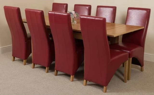Thats Furniture Richmond 140-220cm Oak Extending Dining Table & 8 Lola Leather Chairs in Red Red Unisex