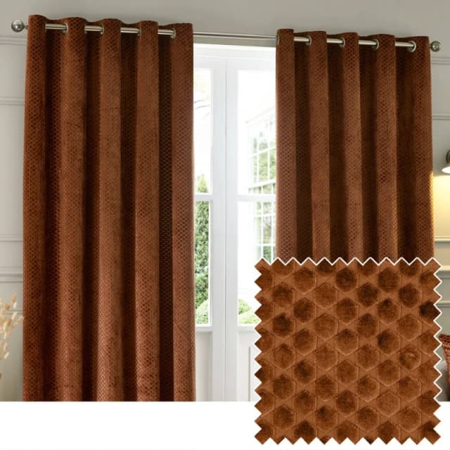 Paoletti Neptune Fully Lined Velvet Eyelet Curtain Pair in Copper Size: 229cm width x 137cm drop Copper Unisex 229cm width x 137cm drop
