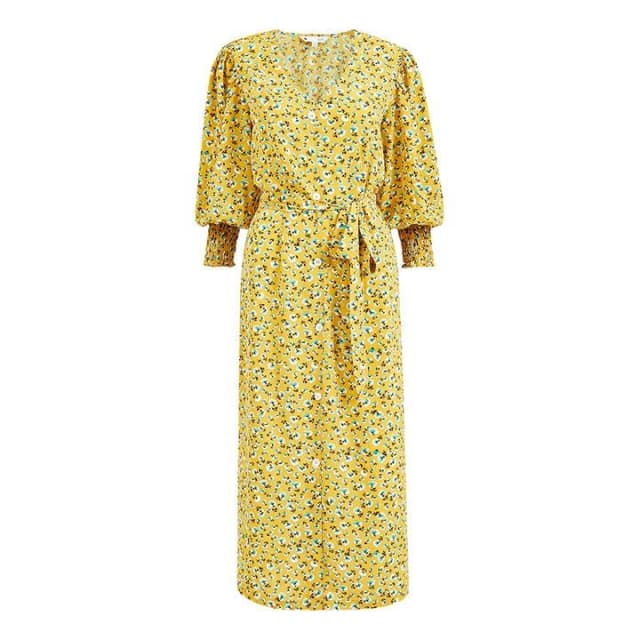 Yumi Yellow Floral 'Gemma' Midi Dress - 8