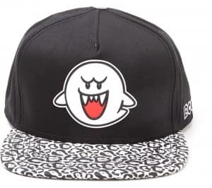 Mario Boo Rubber Patch Snapback Cap - Black And White