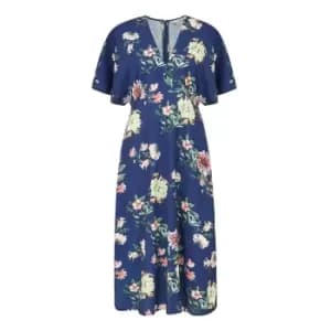 Yumi Navy Floral Blossom Print Kimono Dress - Blue