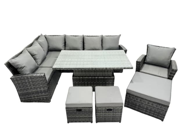 Fimous Poly Rattan Outdoor Patio Corner Sofa Set with 3 Stools in Dark Grey Dark Grey Unisex
