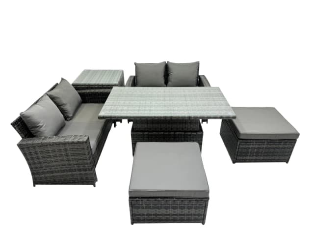 Fimous Outdoor Love Sofa Set 6 Seat Rattan Garden Furniture Set & Big Stools in Dark Grey Dark Grey Unisex