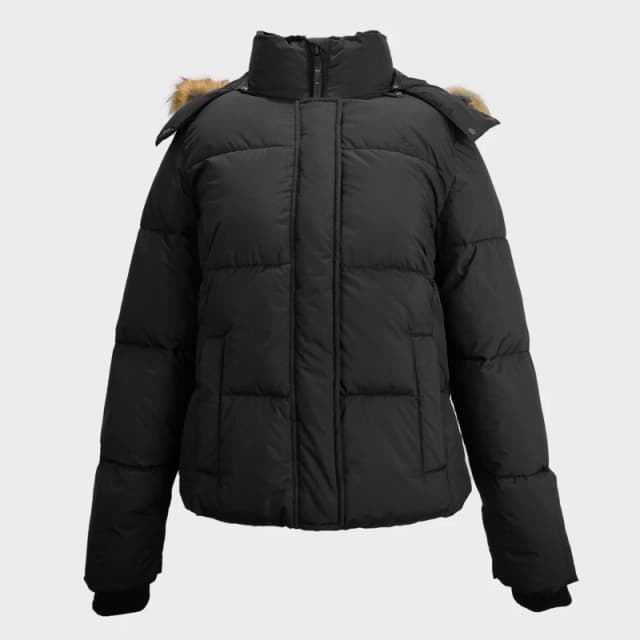 Jack Wills Womens Riley Water Resistant Detachable Hood Short Puffer Jacket Black female 6 (2XS)