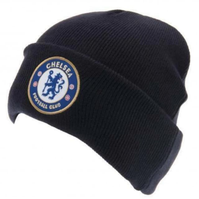 Chelsea FC Mens Official Turn Up Knitted Hat in Navy Navy Male One Size