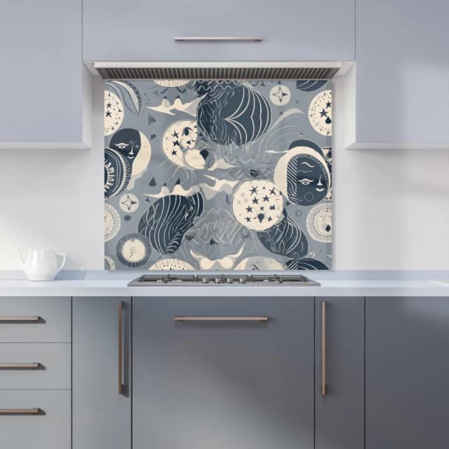 Warren Reed - Designer Abstract Moon & Stars Kitchen Splashback in Grey Size: 600mm x 750mm Grey Unisex 600mm x 750mm