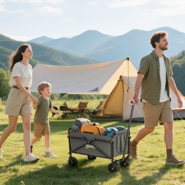 OUTSUNNY 41L Festival Trolley, 60kg Heavy Duty Folding Trolley Cart, Grey Grey Unisex