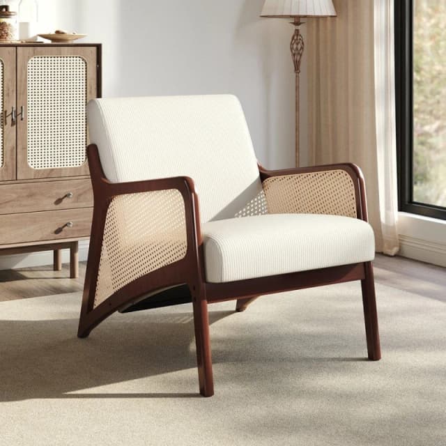 Kabinet UK Corduroy Armchair with Rattan Armrest White unisex One size