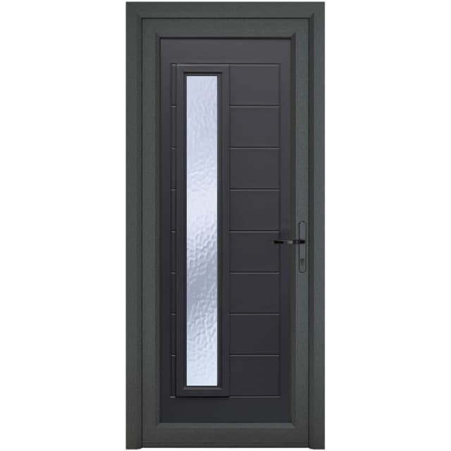Crystal Upvc Front Door 1 Long Glass Monaco Grey/White Left Hand 920 X 2090Mm Obscure Glass, Grey RD1LHMON92209