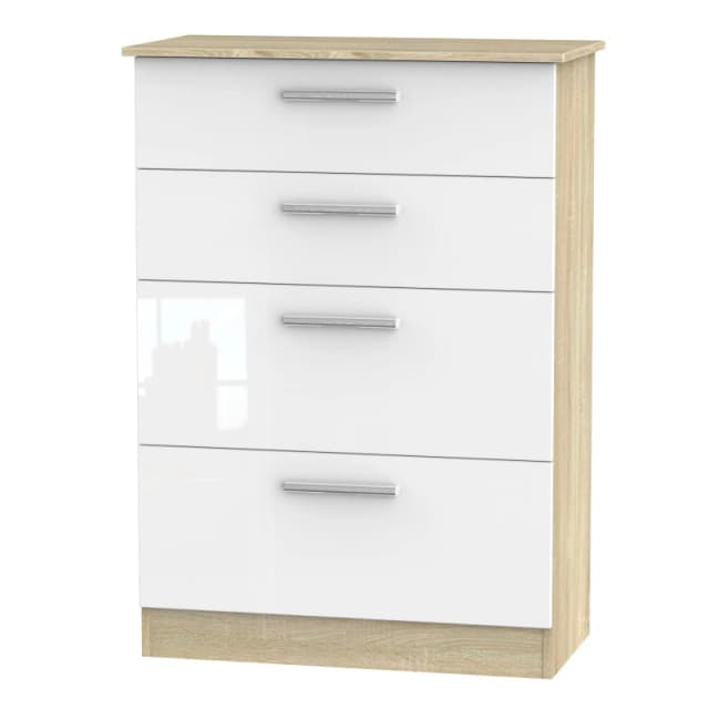Trent 4 Drawer Deep Chest In White & Bardolino Oak (Ready Assembled)