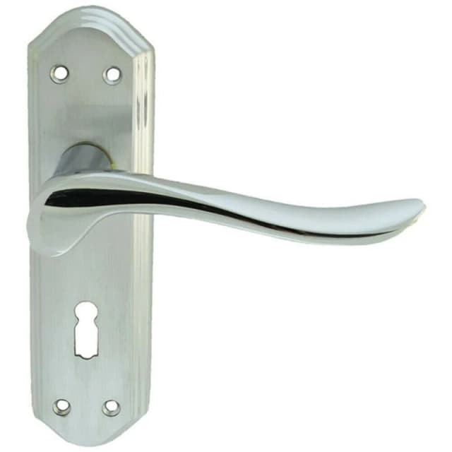 Loops PAIR Curved Lever on Sculpted Edge Backplate 180 x 48mm Satin/Polished Chrome Multi