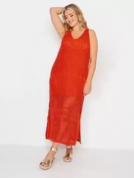 Yours Yours Knitted Crochet Summer Dress Red, Red, Size 18-20, Women