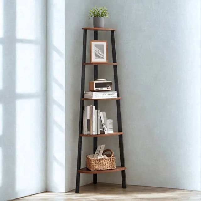 Pirlo Plush 5 Tier Industrial Freestanding Corner Shelving Unit Rustic in Brown Brown Unisex
