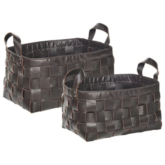Beliani Set Of 2 Baskets Sippar Faux Leather Dark Brown