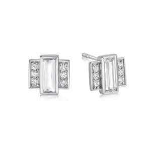 Daisy London 925 Sterling Silver Beloved White Topaz Baguette Stud Earrings Sterling Silver