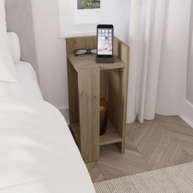 Decortie Elos Modern Narrow Bedside Right Module Table Dark Oak Effect 25X25X60Cm