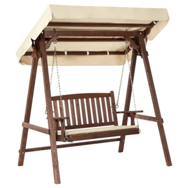 Beliani Patio Swing Caviola Spruce Wood Dark Brown