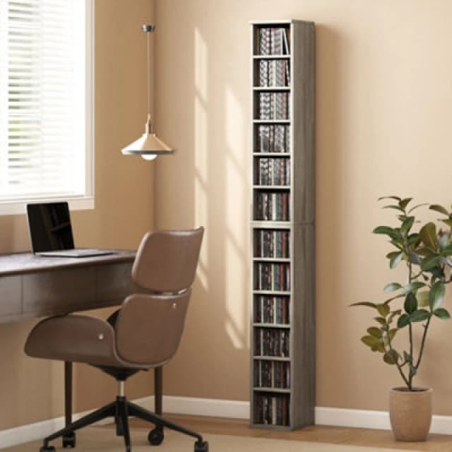 Homcom Set Of 2 Cd Storage Units With Adjustable Shelves, Distressed Grey