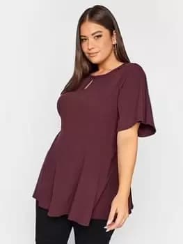 Yours Keyhole Peplum Rib Top. Purple, Purple, Size 16, Women