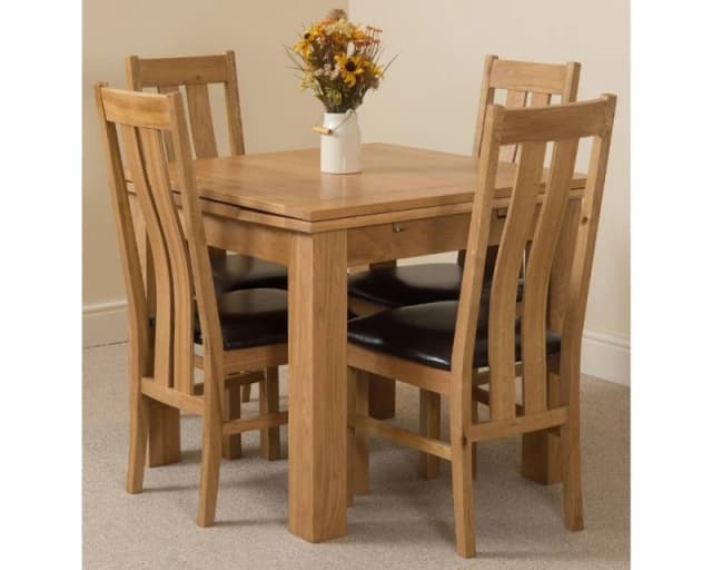 Thats Furniture Richmond 90-150cm Square Oak Extending Dining Table & 4 Princeton Chairs in Brown Brown Unisex