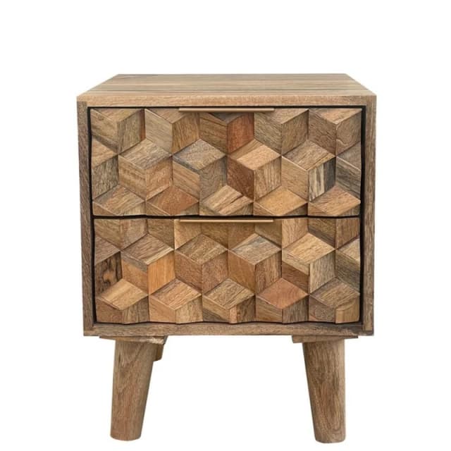 Jaipur Furniture Ltd Geometric 2 Drawer Bedside - Mango Wood - L40 x W40 x H50cm - Mango Light Finish in Brown Brown Unisex