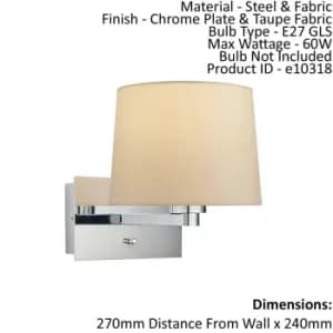 Wall Light & Shade Chrome & Taupe Fabric 60W E27 USB Socket e10318
