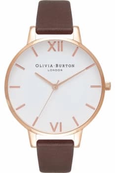 Ladies Olivia Burton White Dial Big Dial Chocolate & Rose Gold Watch OB16BDW32