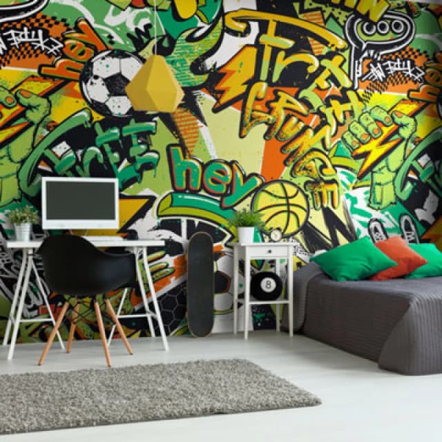 Origin Murals Sports Graffiti Wall Mural in Green Size: W350cm x H280cm Green Unisex W350cm x H280 cm