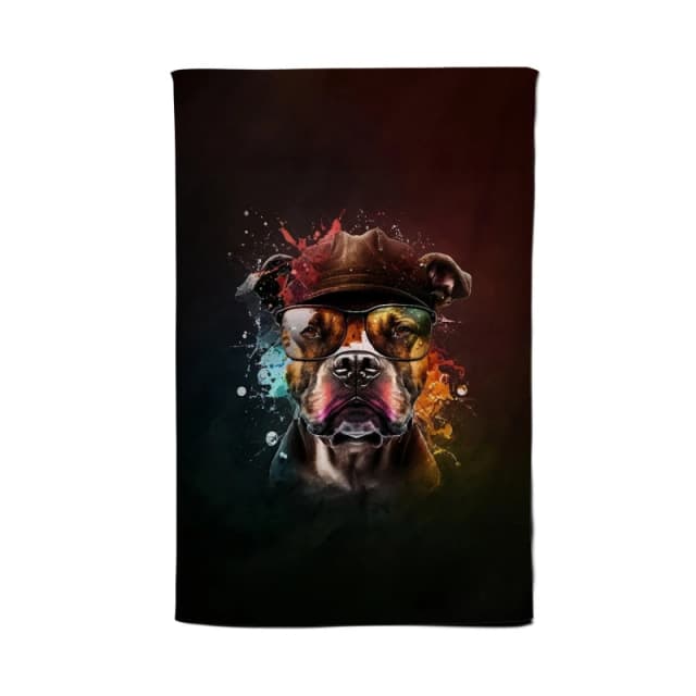 Warren Reed - Designer Staffordshire Bull Terrier Dog With Glasses Splashart Tea Towel Multicolor Unisex
