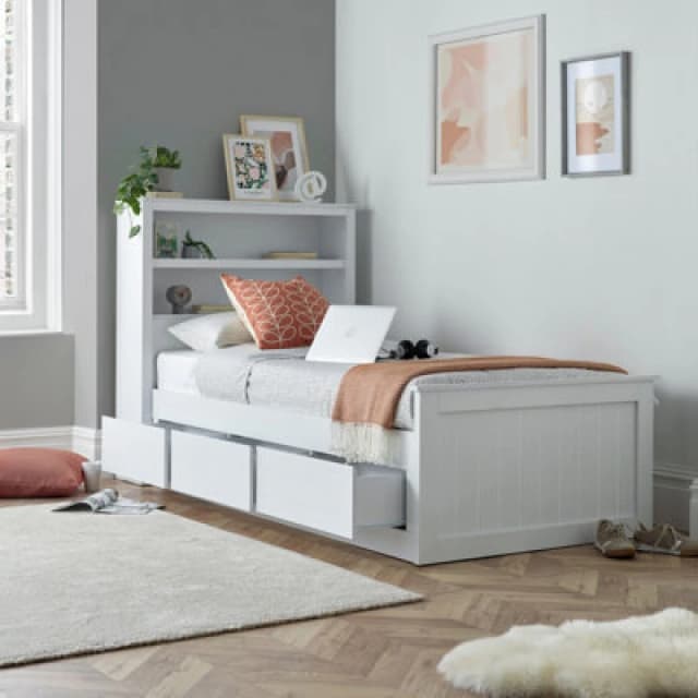 Bedmaster Enzo Wooden 3 Drawer Bookcase Bed White unisex