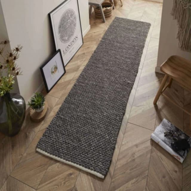 Melrose Savannah 100% Wool Charcoal Area Runner Rug 060/230Cm