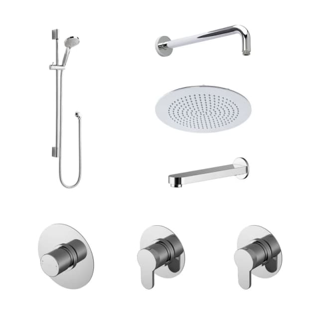 Balterley 3 Outlet Concealed Valve Slide Rail Kit Wall Mount Arm Head Bath Spout in Silver Silver Unisex