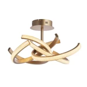 Lorenzo Contemporary Designer Crystal LED Semi Flush Ceiling Light Satin Gold, Warm White