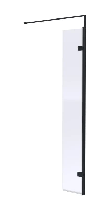 Balterley 8mm Safety Glass Hinged Return Screen Support Bar 300x1850mm Black Black