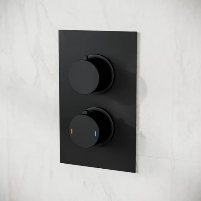 Nes Home Matt Black 2 Dial 1 Outlet Concealed Thermostatic Shower Round Refined Valve Black Unisex