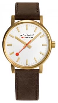 Mondaine Evo2 Gold 30mm Brown Leather Strap Silver Dial Watch