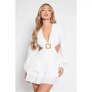 I Saw It First White Woven Cut Out Frill Skater Dress - White