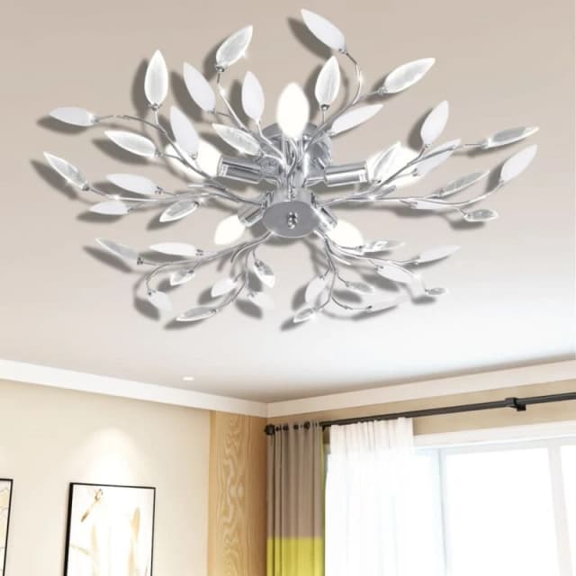 VIDAXL Transparent&White Ceiling Lamp Acrylic Crystal Leaf Arms 5 E14 Bulbs Vidaxl 8718475894377