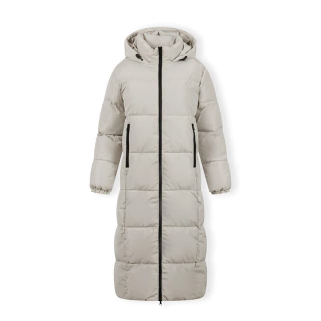 Minoti Women long quilted winter jacket with drawstring hood and zippers cream Off White female 8 (XS)