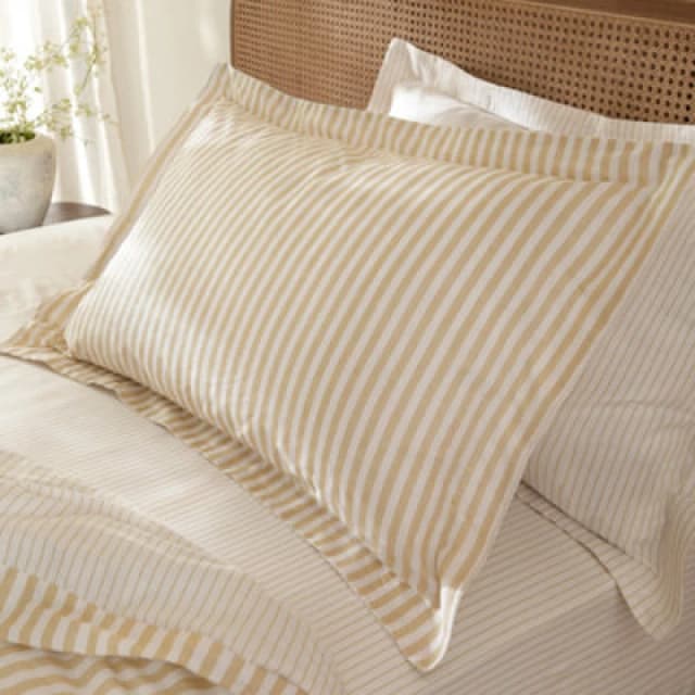 Yard Hebden Striped Cotton Pillowcase Pair, Honey Yellow, 50X75Cm