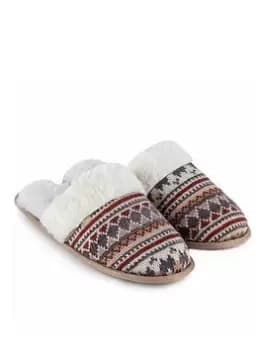 TOTES Ladies Fair Isle Knitted Mule Slipper - Multi, Size 5-6, Women