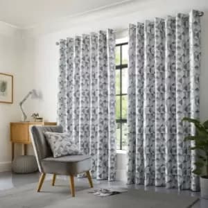 Alan Symonds Skandi Geometric Fully Lined 66x90 Eyelet Silver Curtain Pair, 66 x 90 (168 x 229cm) - Silver