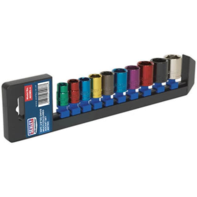 Loops 10 PACK Multi Colour Socket Set 3/8" Metric Square Drive - 6 Pt WallDrive Torque Multi