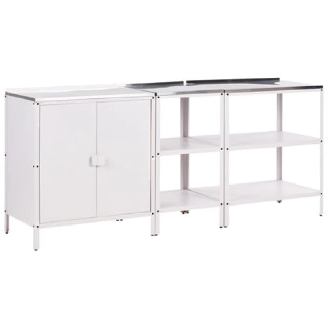 Beliani 3 Piece Outdoor Kitchen Set Vilama Metal White