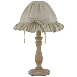 Fan Europe CHERRY Table Lamp with Round Tapered Shade Wood, Cotton Lampshade 27 22x41cm