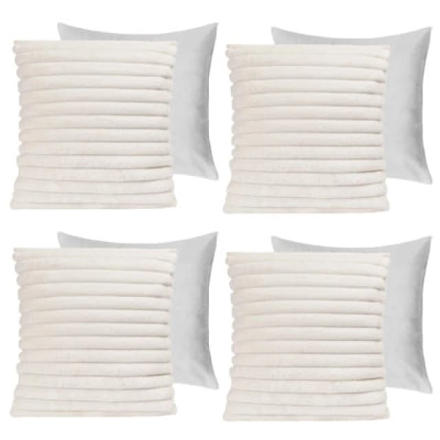 OHS OHS 4 x Faux Fur Thick Rib Filled Cushion Covers in White Size: 45cm x 45cm White 45cm x 45cm Unisex 5027434184842
